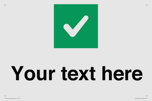 Custom plain background, green square with tick sign